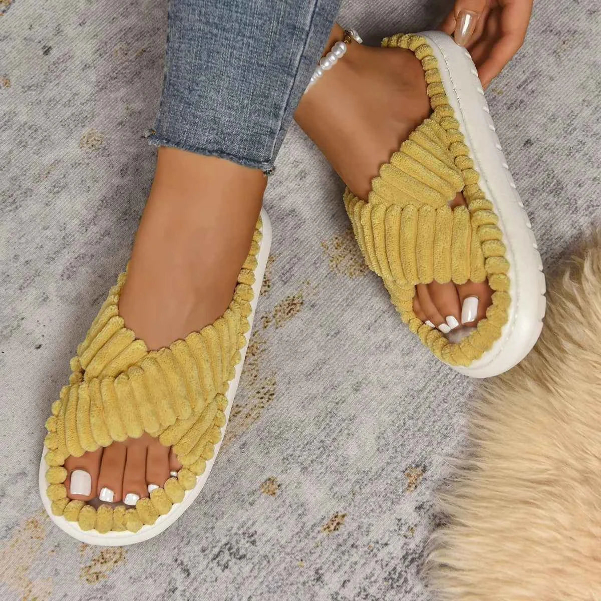 Crisscross Open Toe Platform Slippers - Woven With Purpose