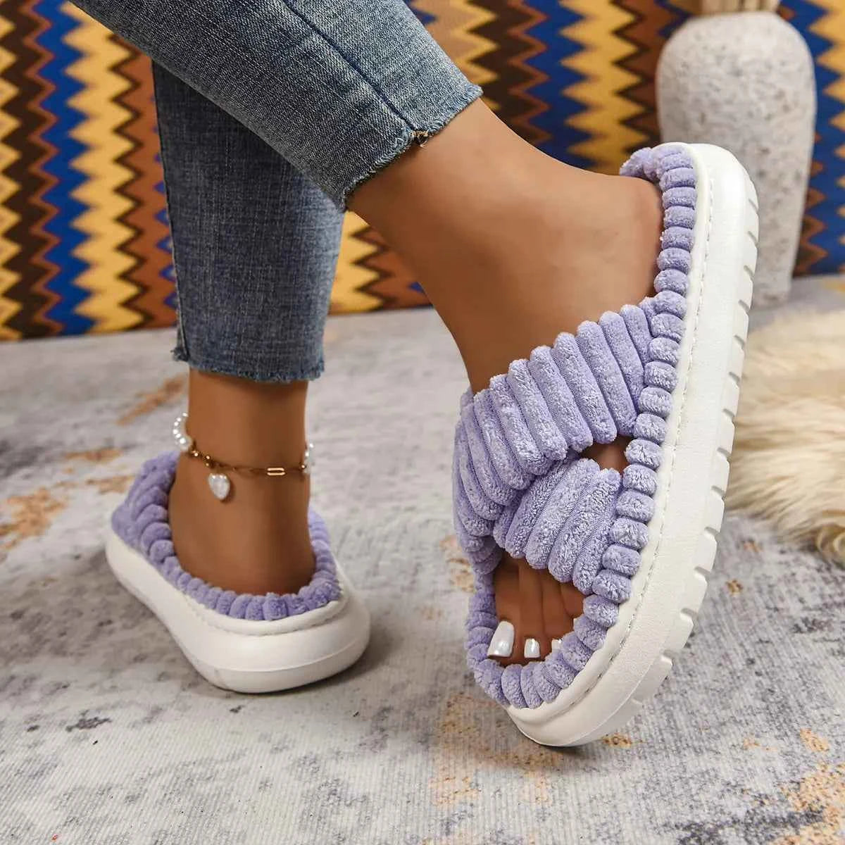 Crisscross Open Toe Platform Slippers - Woven With Purpose