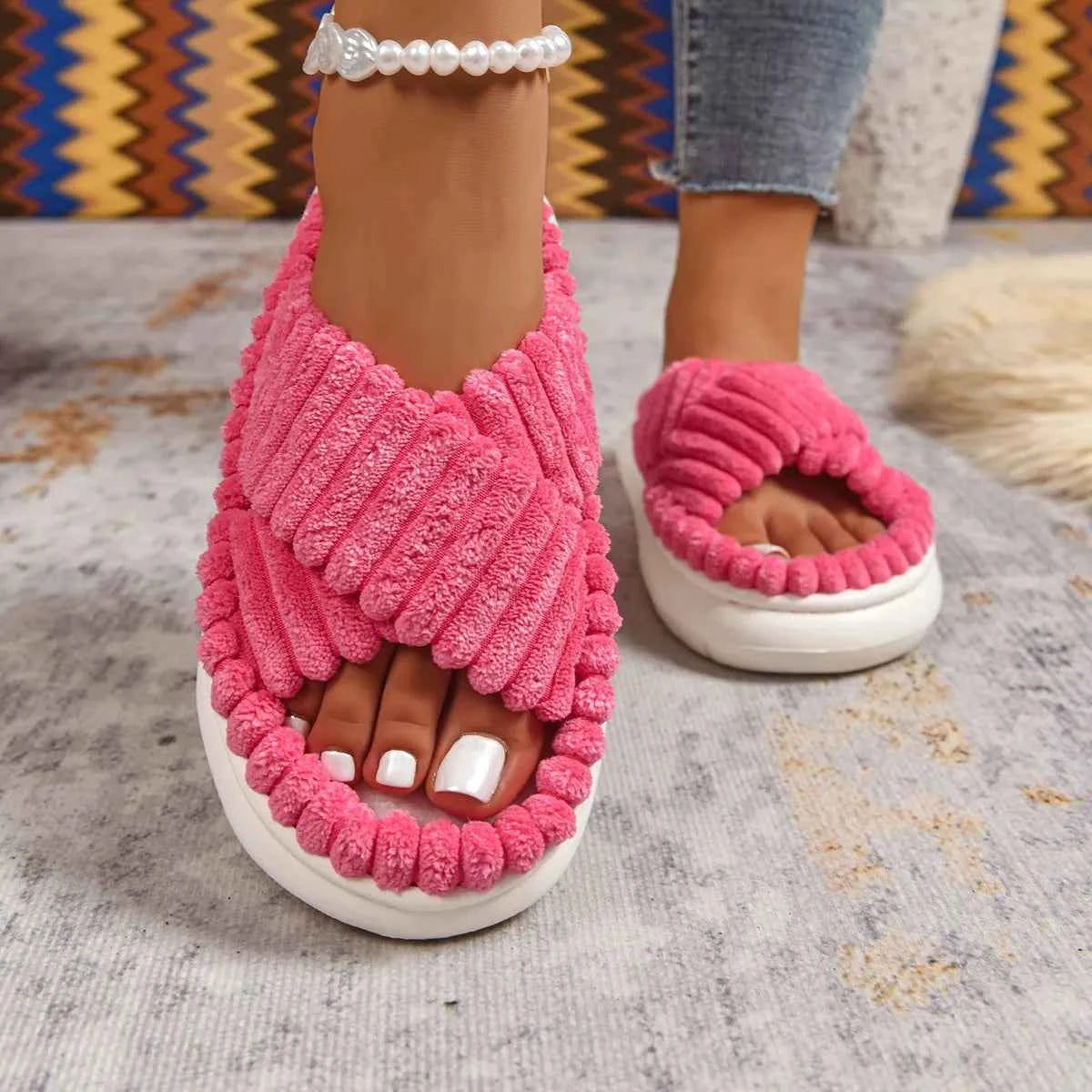 Crisscross Open Toe Platform Slippers - Woven With Purpose