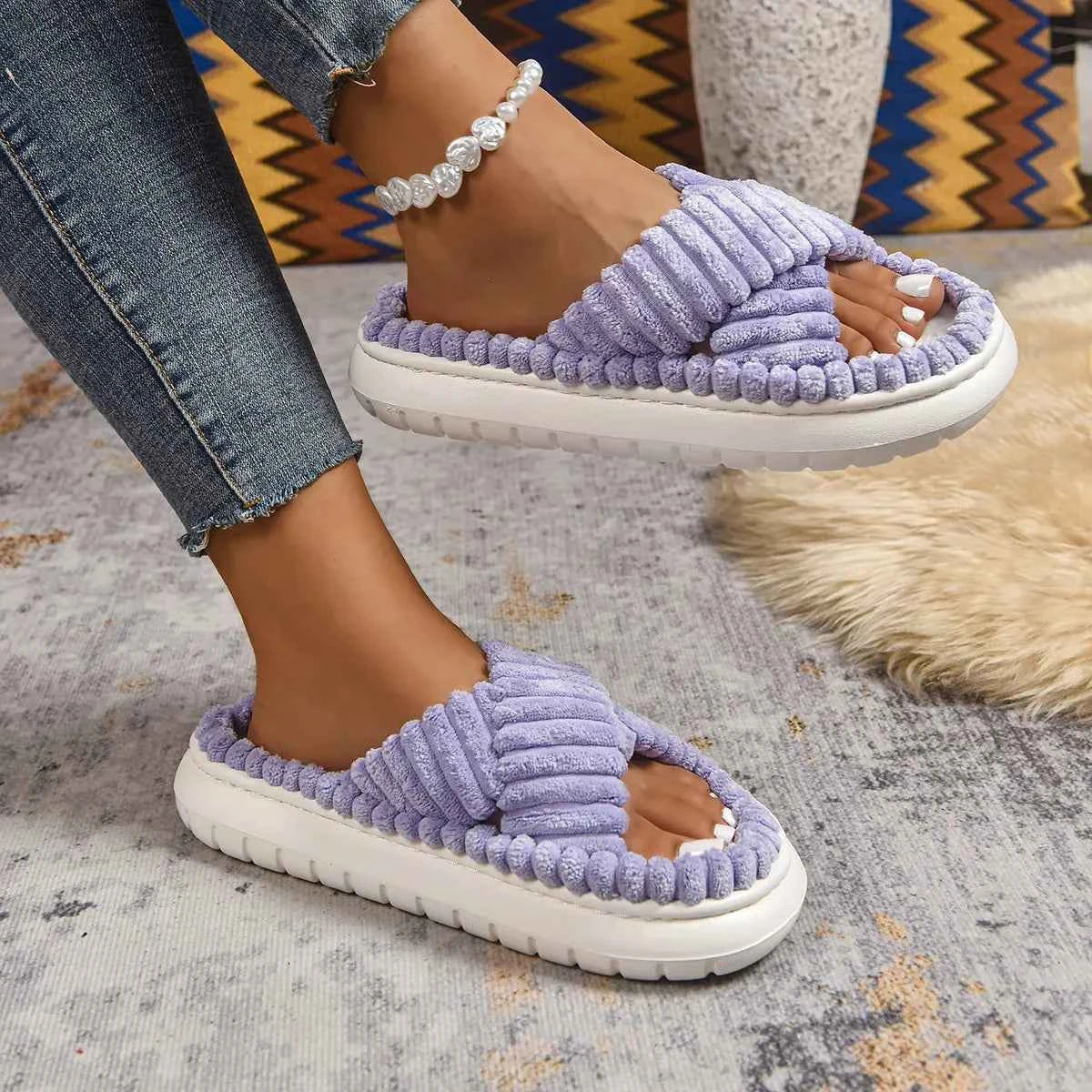 Crisscross Open Toe Platform Slippers - Woven With Purpose