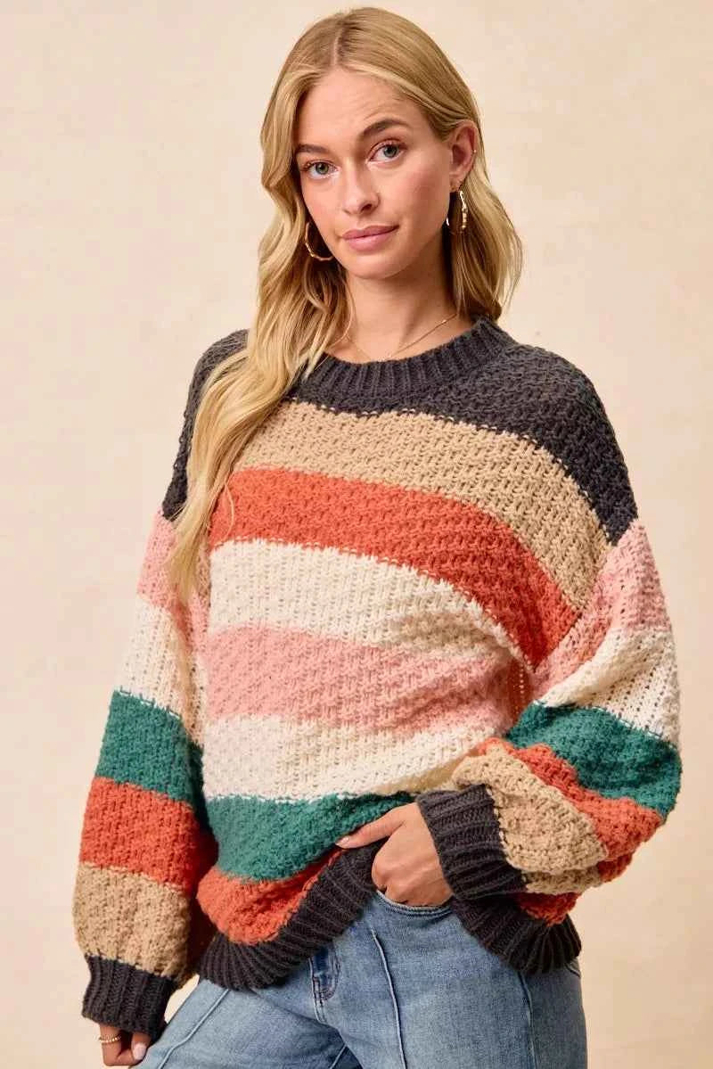 BiBi Stripes Color Block Chunky Sweater - Woven With Purpose