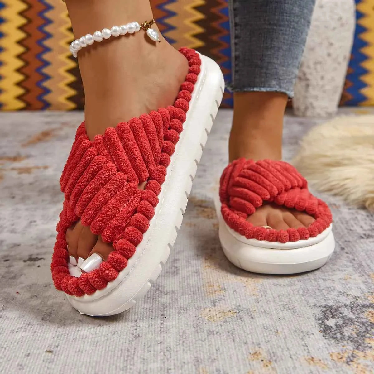 Crisscross Open Toe Platform Slippers - Woven With Purpose