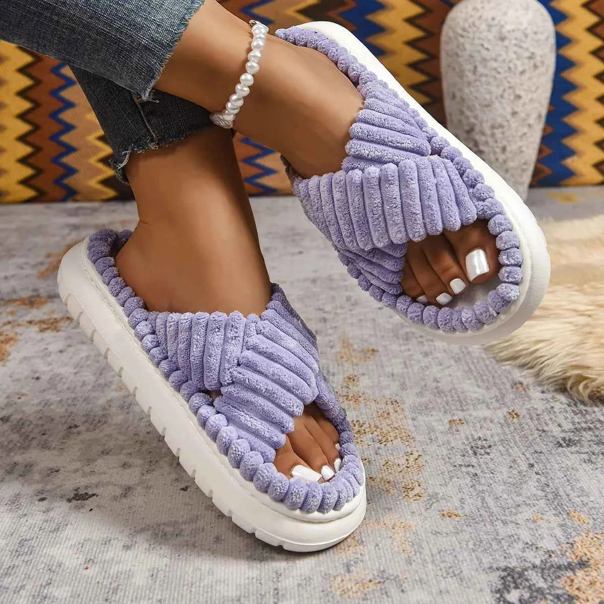 Crisscross Open Toe Platform Slippers - Woven With Purpose