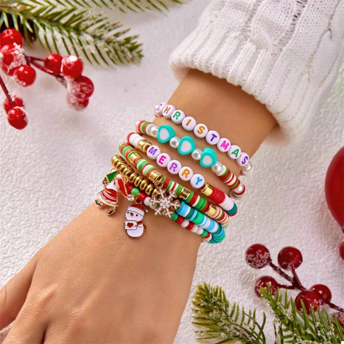 6 Piece Christmas Beaded Bracelet - Woven With Purpose
