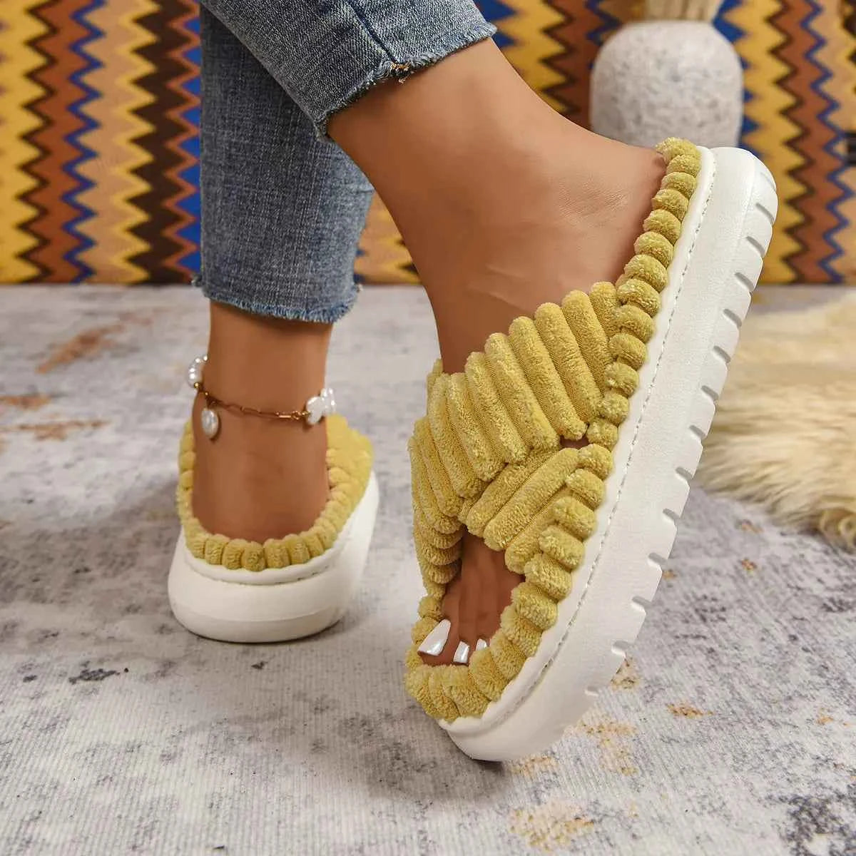 Crisscross Open Toe Platform Slippers - Woven With Purpose
