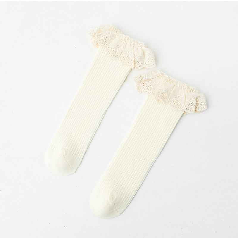 Baby Girl Solid Color Mesh Patched Design Princess Socks
