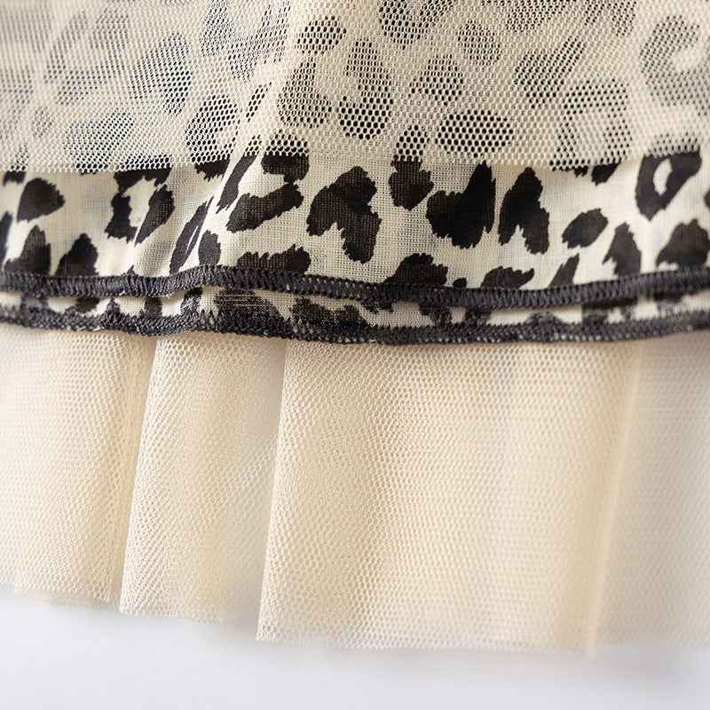 Autumn and Spring Arrival Princess Animals Pattern Long Sleeves Tulle Decorated Dress for Stylish Girls