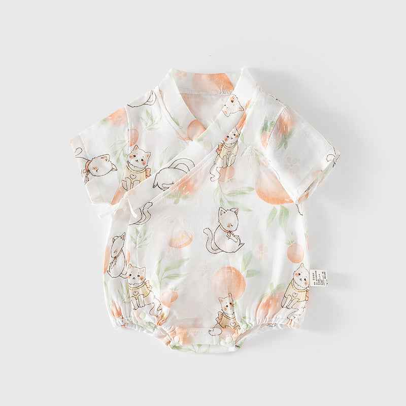 Summer Arrival Baby Unisex Short Sleeves Cute Animals Pattern V Neck Onesies