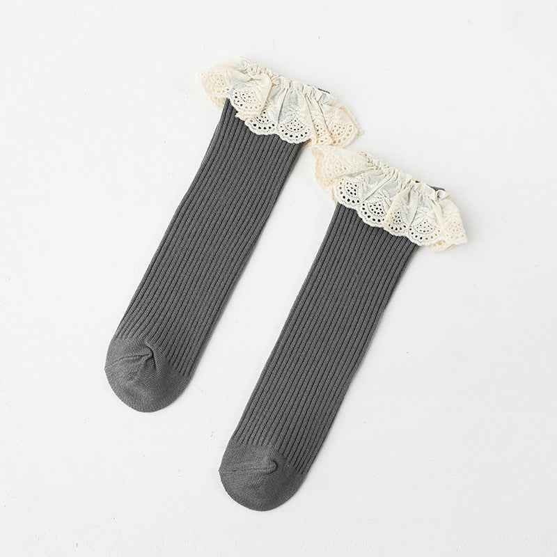 Baby Girl Solid Color Mesh Patched Design Princess Socks