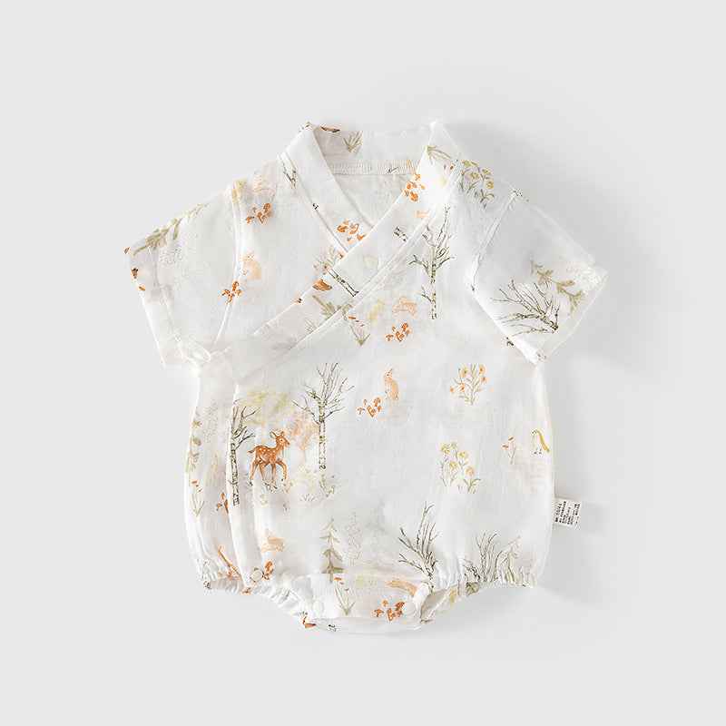 Summer Arrival Baby Unisex Short Sleeves Cute Animals Pattern V Neck Onesies