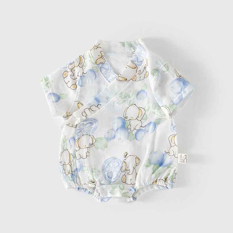 Summer Arrival Baby Unisex Short Sleeves Cute Animals Pattern V Neck Onesies