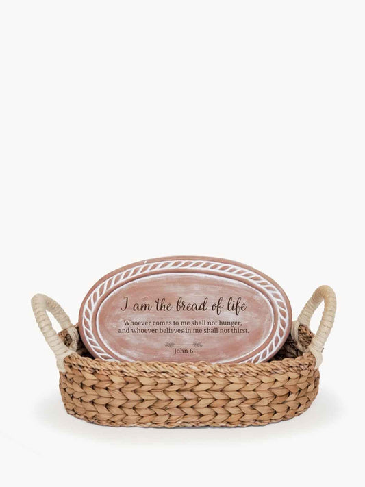 Personalized Bread Warmer & Basket - Bible Oval - Woven With Purpose