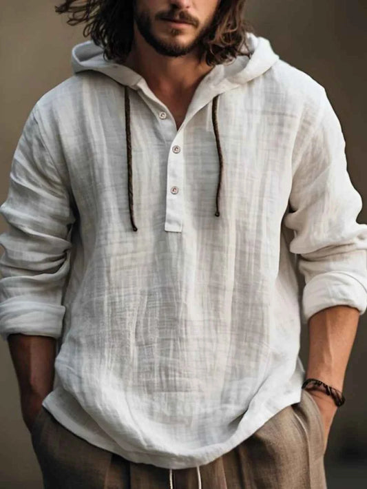 Men's Full Size Half Button Long Sleeve Hoodie - Woven With Purpose