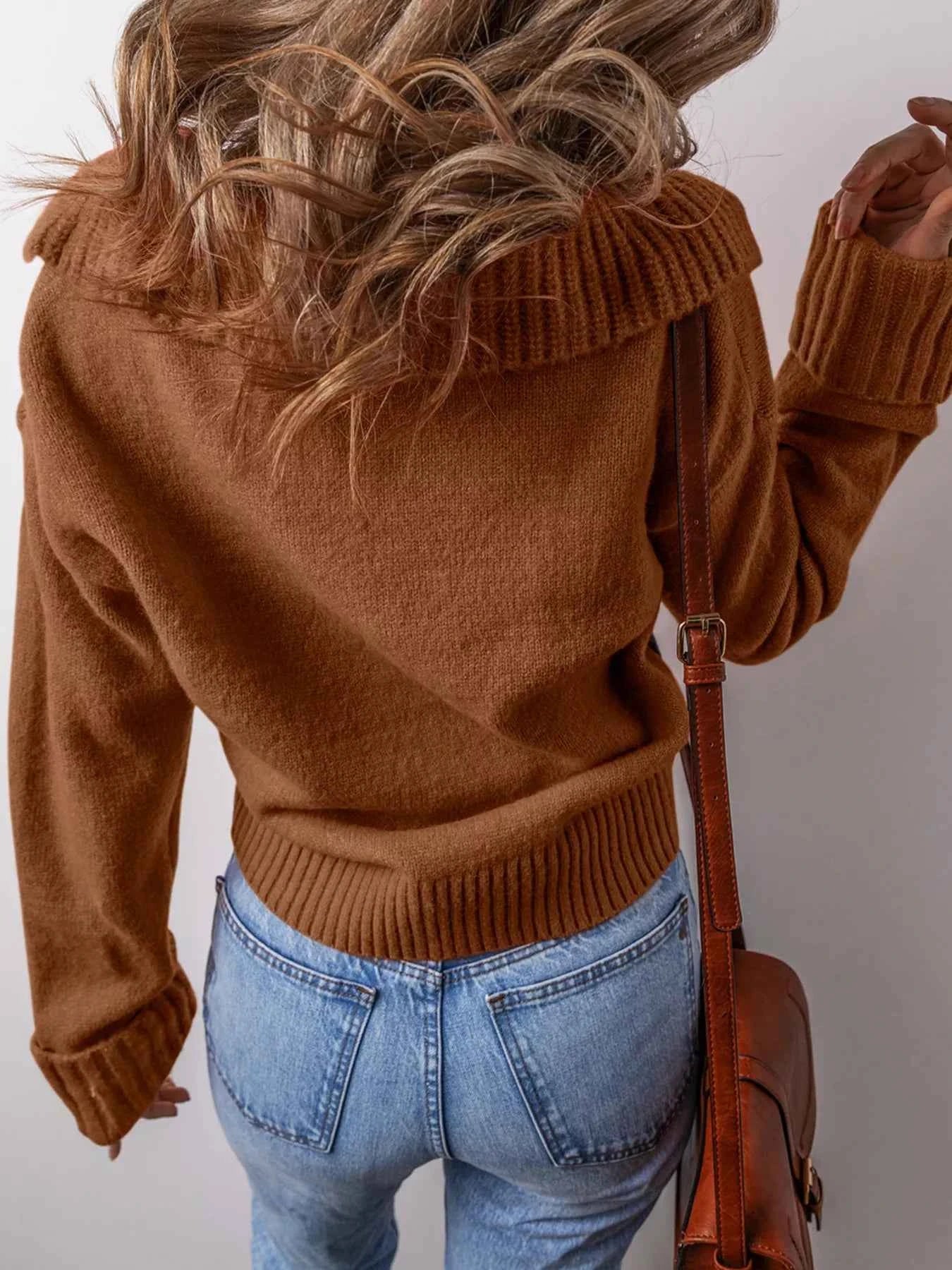 Collared V Neck Ribbed Edge Sweater - Woven With Purpose