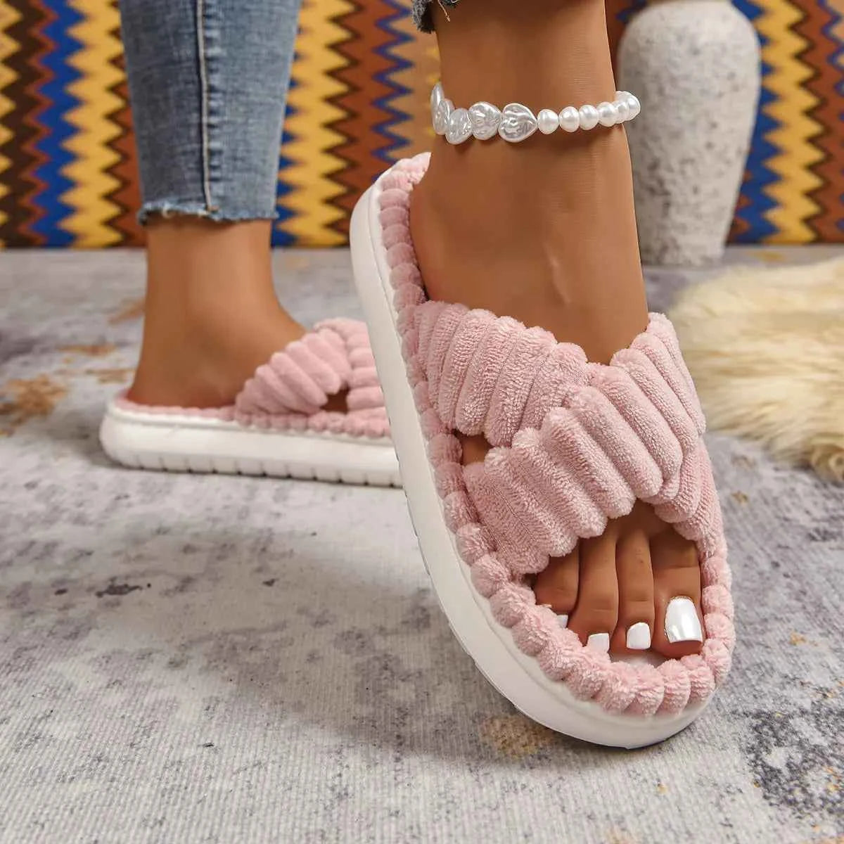 Crisscross Open Toe Platform Slippers - Woven With Purpose