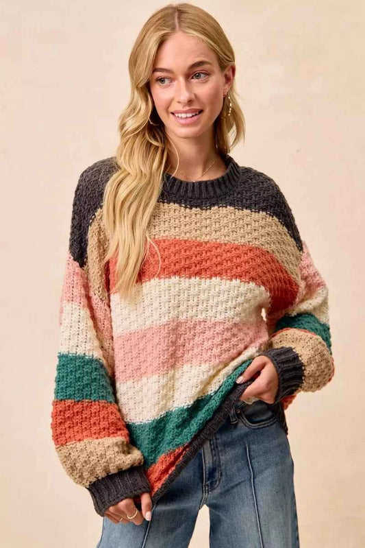 BiBi Stripes Color Block Chunky Sweater - Woven With Purpose