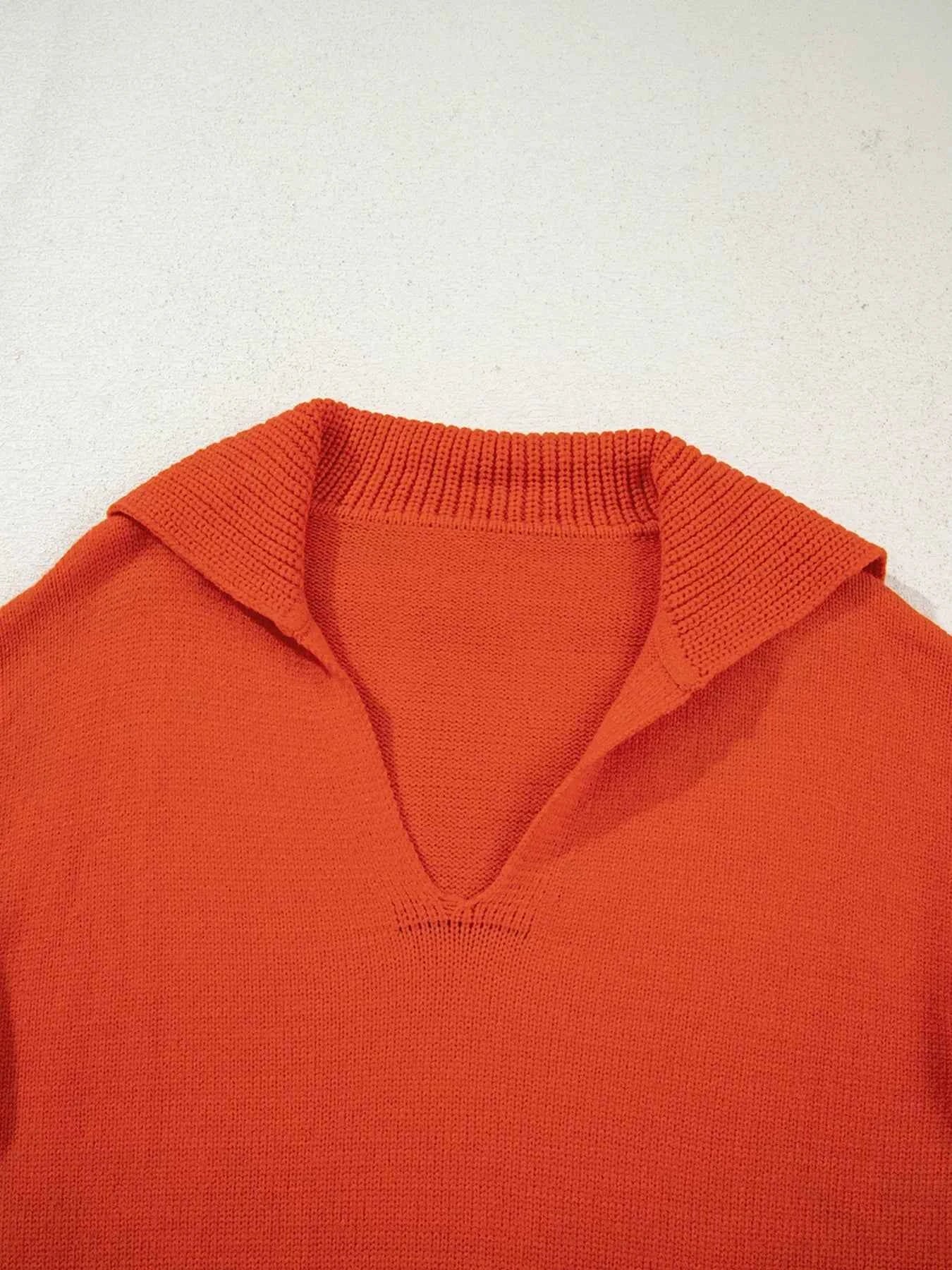 Collared V Neck Ribbed Edge Sweater - Woven With Purpose