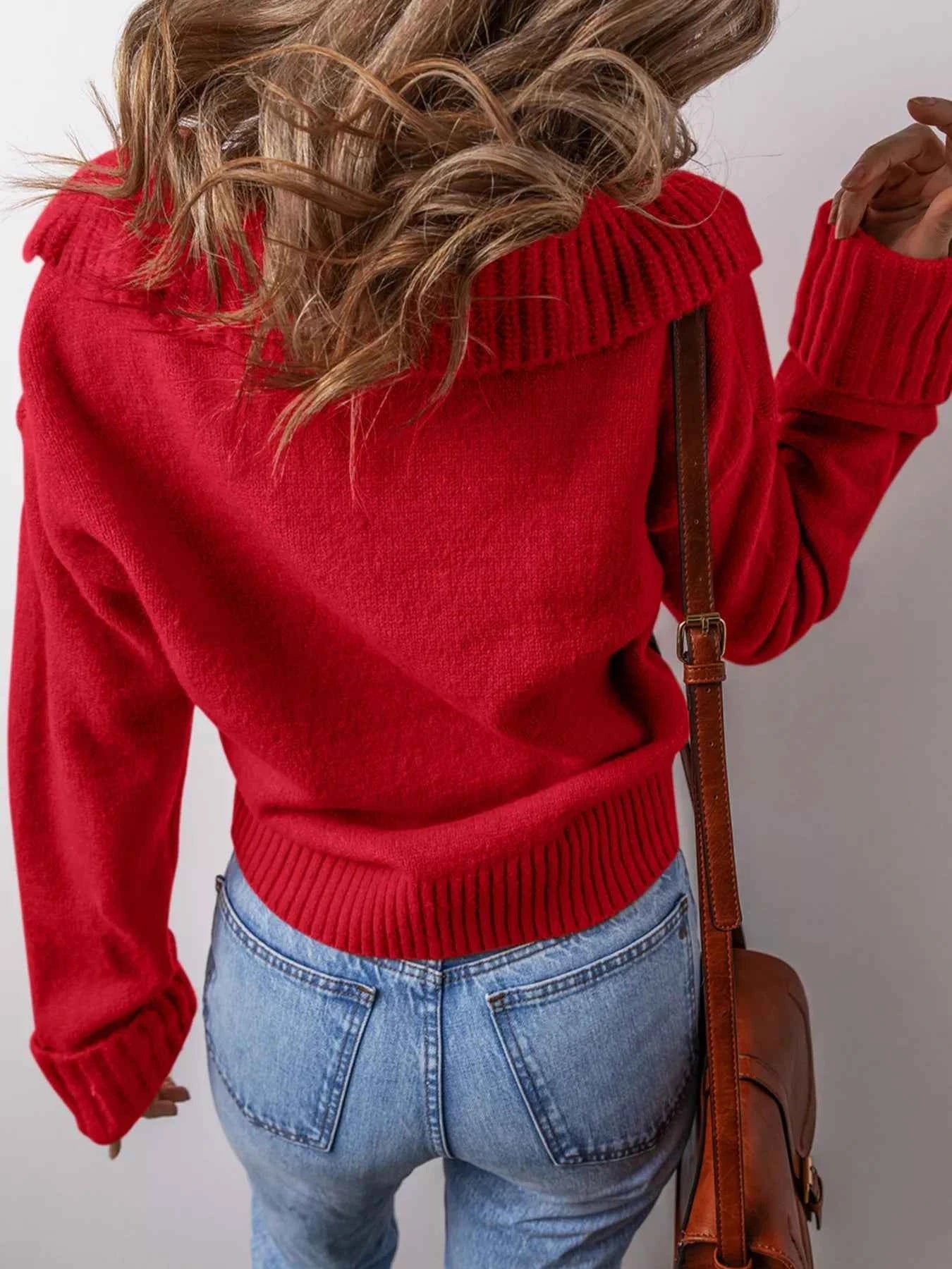 Collared V Neck Ribbed Edge Sweater - Woven With Purpose
