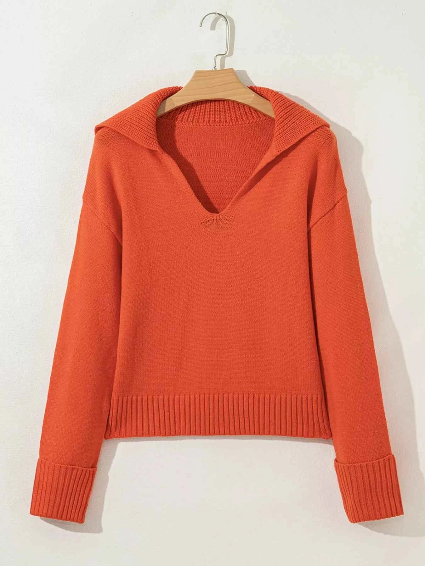 Collared V Neck Ribbed Edge Sweater - Woven With Purpose