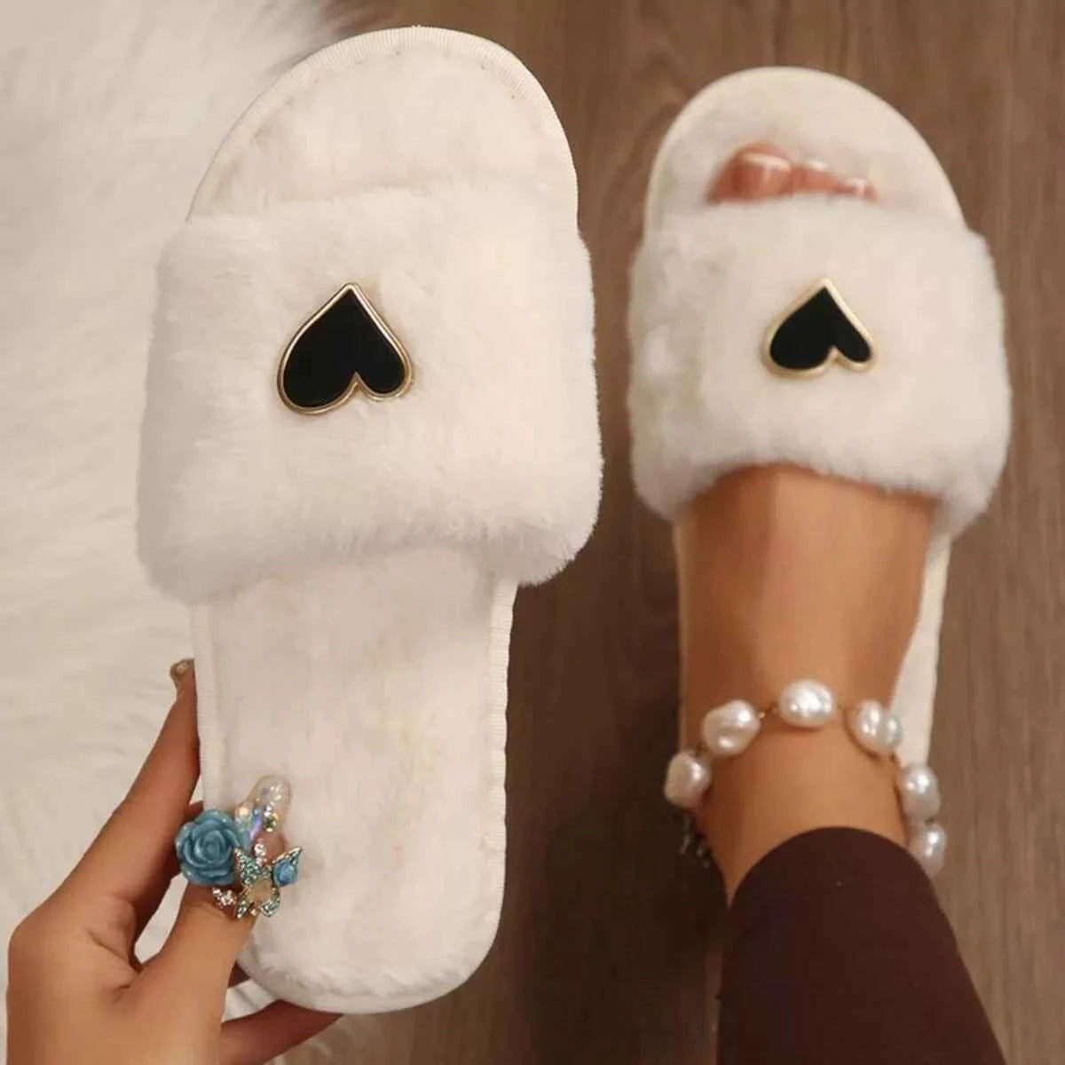 Heart Open Toe Flats Slippers - Woven With Purpose