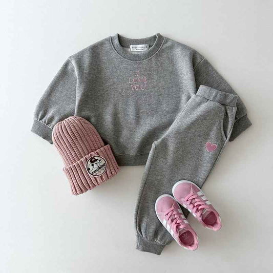 Autumn Kids Unisex Casual Letters Pattern Long Sleeves Top Pullover and Pants Clothing Set