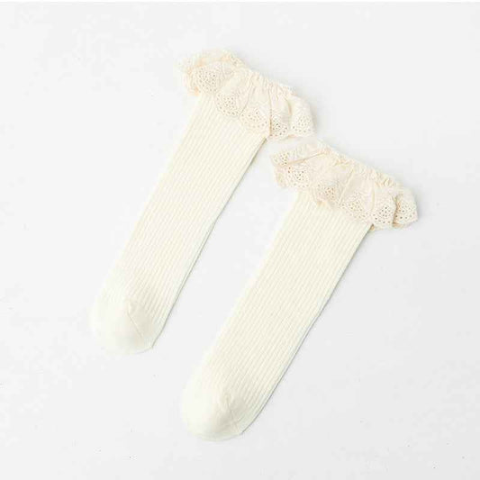 Baby Girl Solid Color Mesh Patched Design Princess Socks