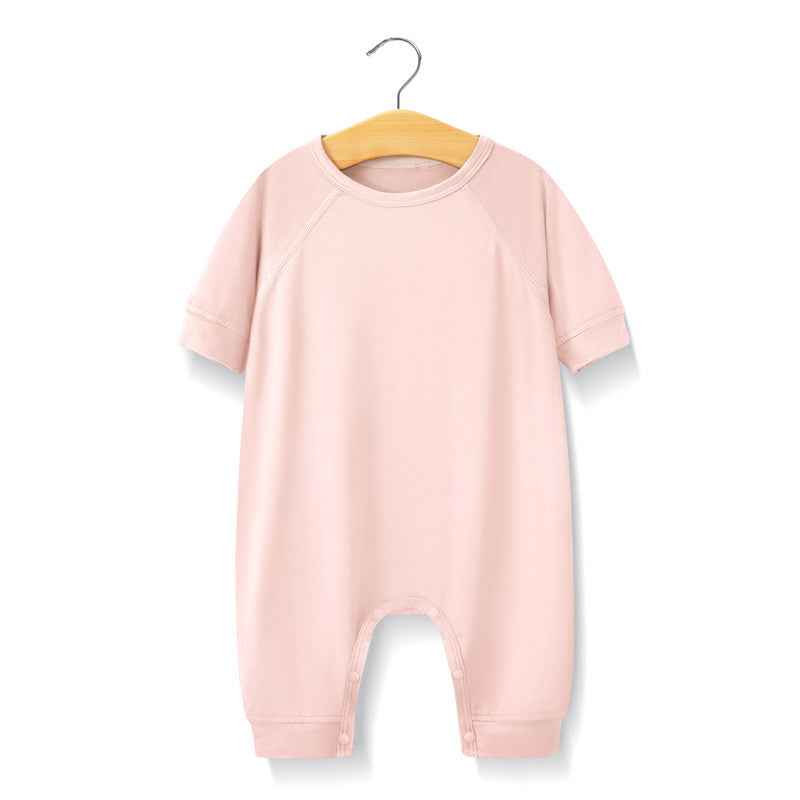 Baby Solid Color Medium Sleeve Summer Crotch Jumpsuit Pajamas